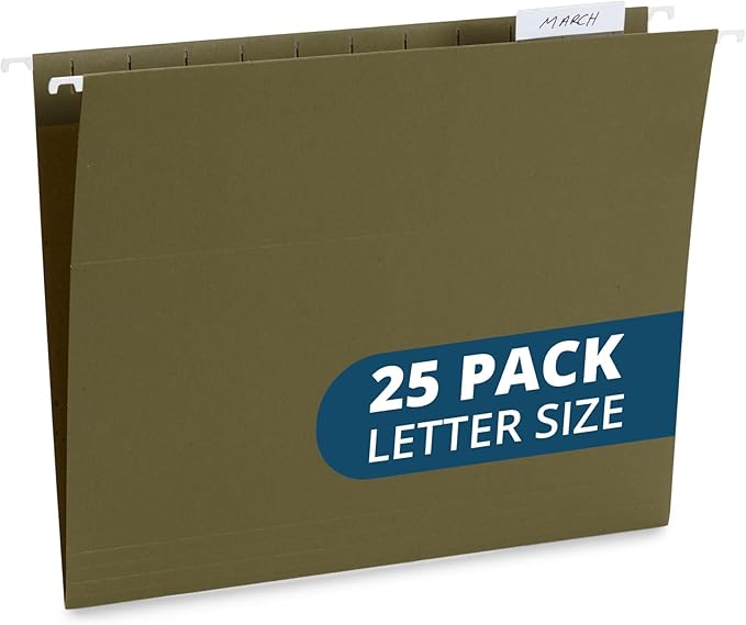 Blue Summit Supplies 25 Hanging File Folders, Reinforced Hanging Folders, Standard File Folders for Filing Cabinet, Letter Size, Green, 25 Pack