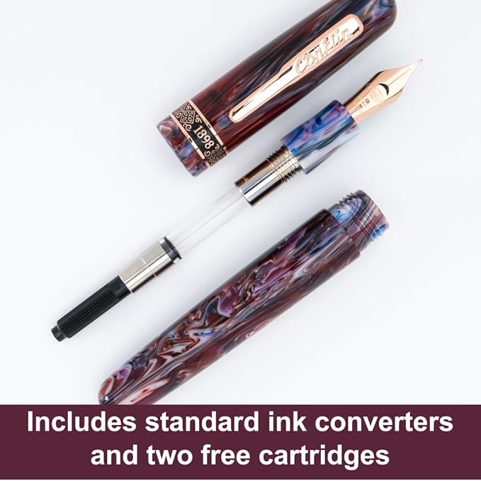 Conklin 1898 Fountain Pen, Misto Purple - Medium Nib | Unique Resin Writing Instrument | JoWo Stainless Steel Nib Made in Germany | Ideal for Pen Aficionados