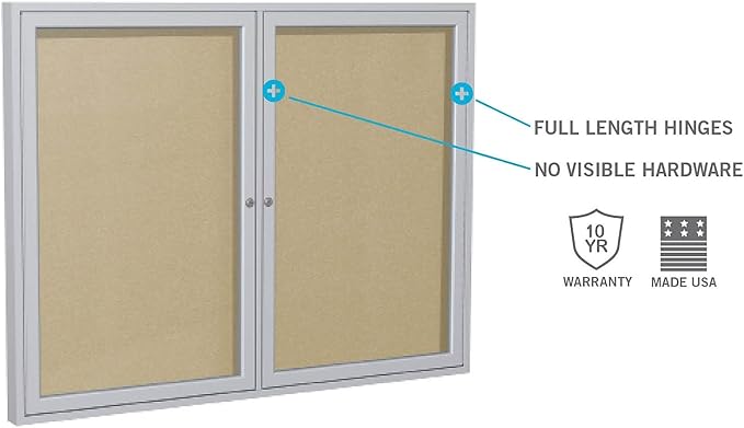 Ghent 48"x96" 2-Door Outdoor Enclosed Vinyl Bulletin Board, Shatter Resistant, with Lock, Satin Aluminum Frame - Silver (PA34896VX-193), Made in The USA,Medium