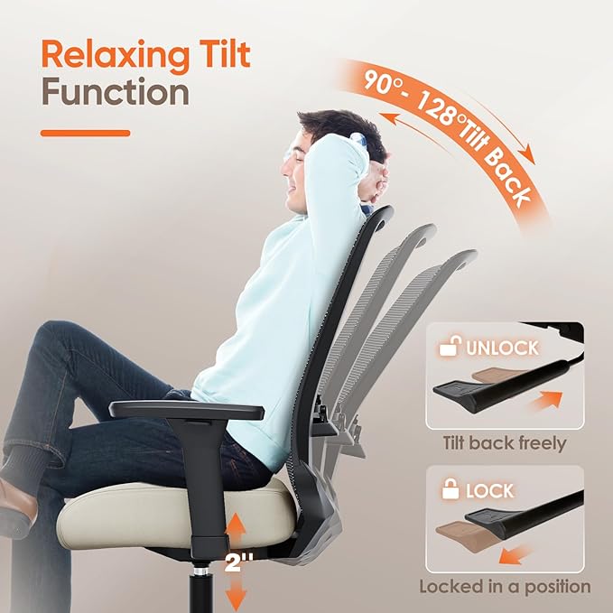 Ergonomic Office Chair, Mesh Computer Desk Chairs with Adjustable Lumbar Support, 3D Armrests, Tilt Function, Comfy Wide Seat, Swivel Executive Work Task Chair for Company and Home