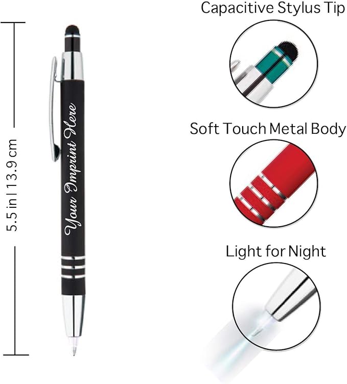 ExpressDesigns™ - Personalized Pens Gift Set - 2 Pack of | LED Flashlight Soft Touch Metal Pens w/gift box | Luxury Ballpoint Pen Custom Engraved with Name or Message | Light Up Pens (Black - Green)