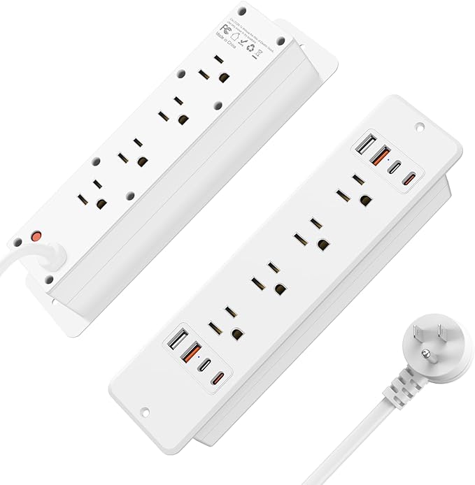 HHSOET 16 in 1 Recessed Power Strip Flat Plug, 30W Fast Charging Furniture Outlet with USB, Conference Recessed Surge Protection with 8 AC Plugs, 4 USB Ports 4 USB-C, 6ft Power Cord.(White)