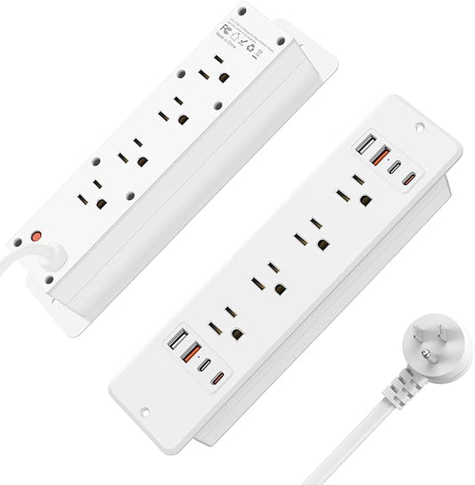 HHSOET 16 in 1 Recessed Power Strip Flat Plug, 30W Fast Charging Furniture Outlet with USB, Conference Recessed Surge Protection with 8 AC Plugs, 4 USB Ports 4 USB-C, 6ft Power Cord.(White)