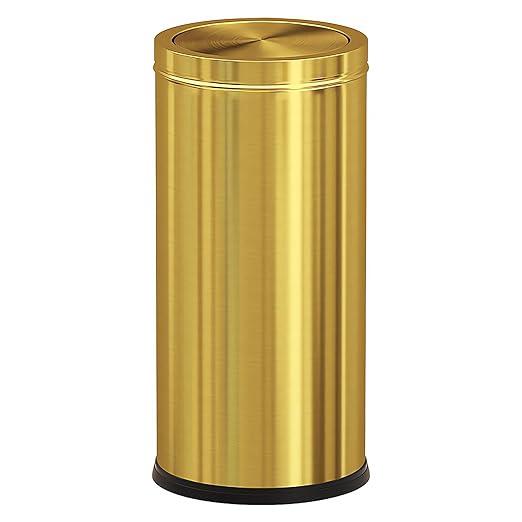 Brushed Gold Kitchen Trash Can with Swing Lid 7.8Gallon,Stainess Steel Commercial Garbage Can Wastebaskets for Shopping mall,Hotel Lobby,Airport, Elevator Entrance Using(Gold, 7.8 Gallon)