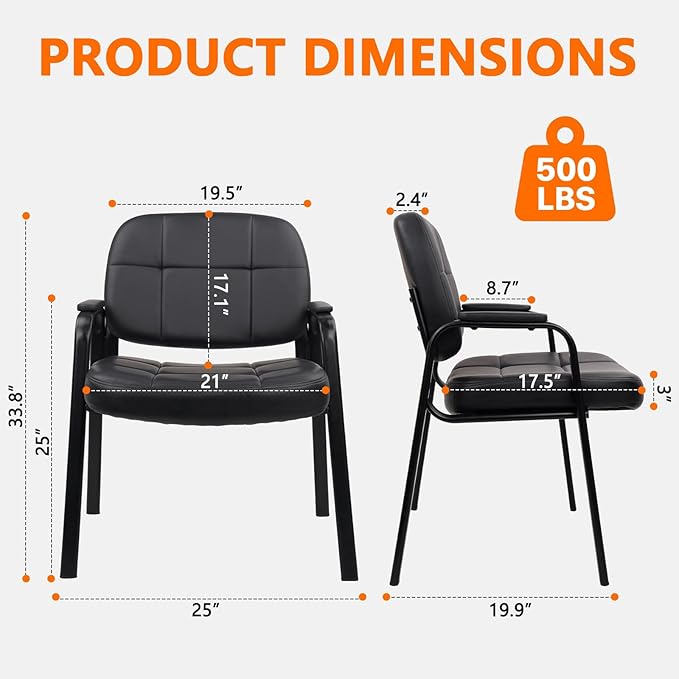 CLATINA Big & Tall 500 lbs Waiting Room Guest Chair, Leather Office Reception Chair No Wheels with Padded Arms for Elderly Home Desk Conference Room Lobby Side Salon Clinic, Black(6 Pack)