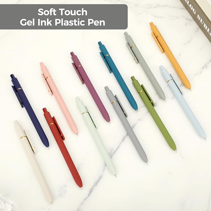 Ddaowanx Gel Pens, 12 Pcs 0.5mm Quick Dry Black Ink Pens Fine Point Smooth Writing Pens, Cute Office School Supplies Gifts for Women (12 Pcs Vintage+Morandi-Black Ink)