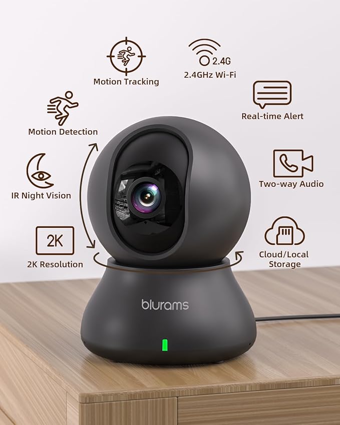blurams Security Camera, 2K Indoor Camera 360° Pet Camera for Home Security with Phone App, Motion Tracking, 2-Way Audio, IR Night Vision, Siren, Compatible with Alexa & Google Assistant(2.4GHz ONLY)