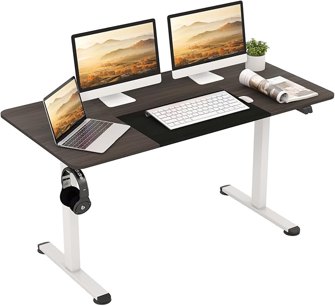 GOFLAME Height Adjustable Electric Standing Desk, 55 x 28 Inch Sit Stand Up Electric Desk with Headphone Hook, Ergonomic Standing Workstation, Electric Standing Desk with Metal Frame, Dark Grey