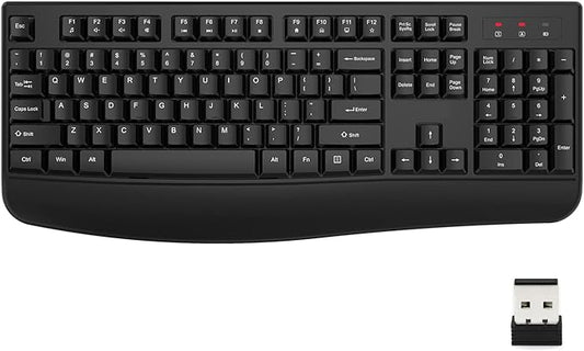 EDJO Wireless Keyboard, 2.4G Ergonomic Full Size Wireless Computer Keyboard with Wrist Rest for Windows, Mac OS Desktop/Laptop/PC（Black）
