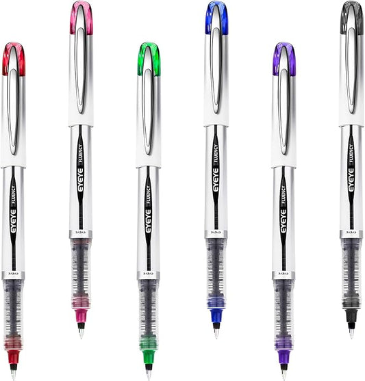 EYEYE Liquid Ink Rollerball Pen 0.7mm, 6 Assorted Colors Medium Point Pen Quick Dry, Liquid Ink Pens Fine Point Smooth Writing Pens for Journaling, Note Taking, Office, School Supplies