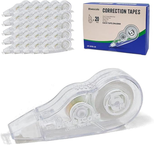 Correction Tape, 16.4FT EZ Tear-resistant Correction Tape, Easy To Use Applicator for Instant Correction Without Drying Time (20pcs/set)