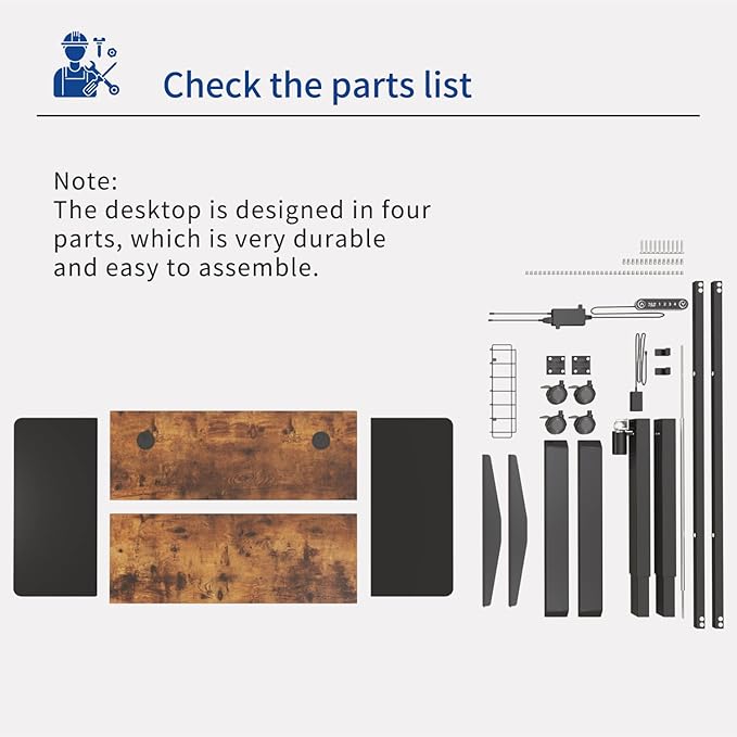 Electric Adjustable Height Standing Desk, 55 x 24 inches Sit - Stand Desk for Work or Home Office 4 Preset Heights Easy to Set， Rustic Brown + Black Splice Board/Black Frame