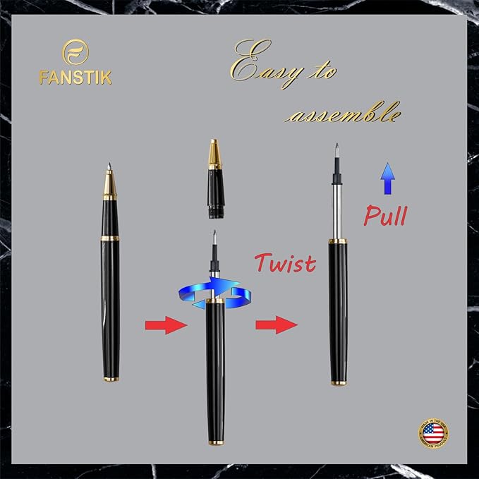 Black & Gold Luxury Rollerball pen (Made In USA) fancy gift set for women, Real 24K Gold Plating, Professional executive pen gift set for men (Lux Rollerball Black-Gold)