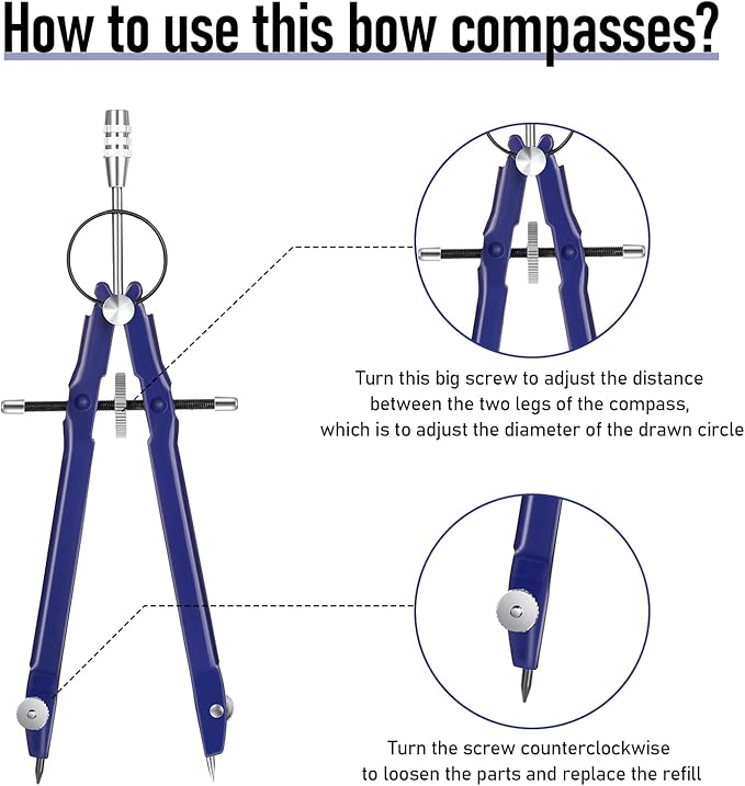 EBOOT Student Geometry Math Set, Drawing Compass and 6 Inch Clear Swing Arm Protractors 180 Degree Math Protractor (Blue)