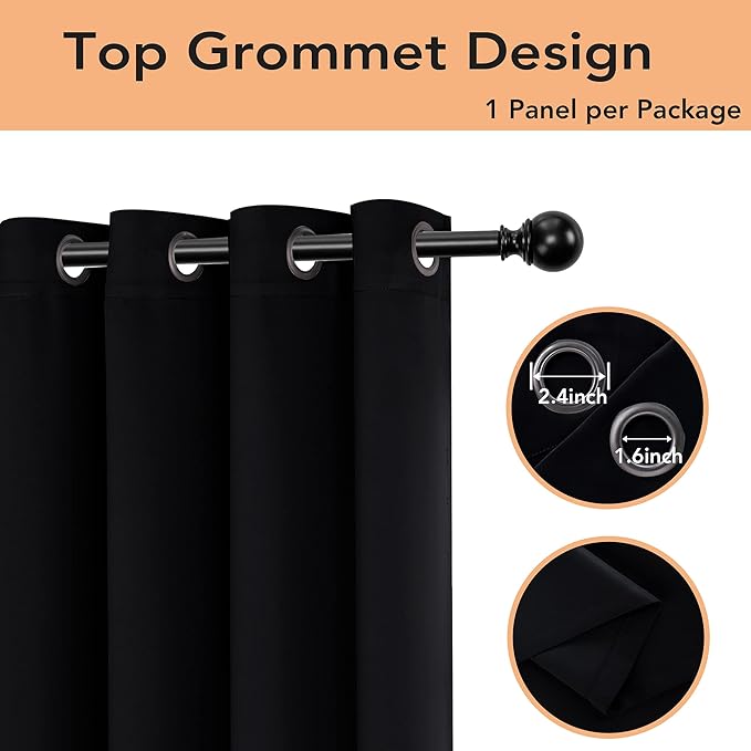 BONZER Room Divider Curtain Grommet Thermal Insulated Wide Blackout Curtains for Bedroom Living Room, 96L x 70W Inch (8L x 5.8W ft), 1 Panel, Black