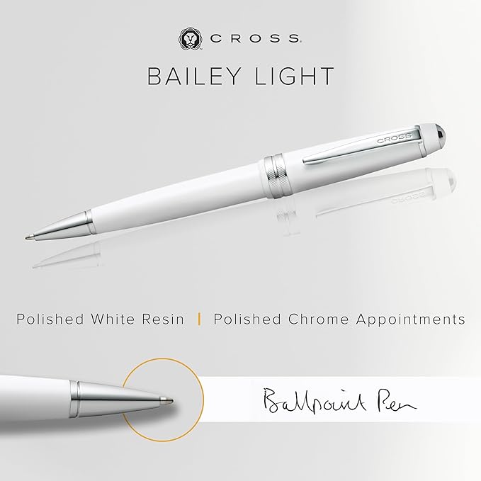 Cross Bailey Light Refillable Ballpoint Pen Presented in a Everyday Gift Box - Medium Point, Black Ink, Polished White