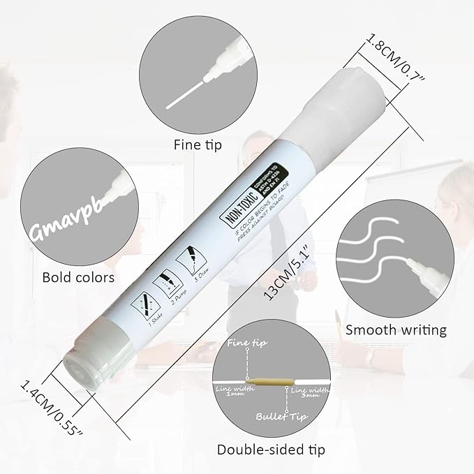 Dry Erase Markers for Black Glass Board, 2-in-1 Magnetic Chalkboard Spray Eraser & Washable Reversible Dual Tip Liquid Chalks - Bullet & Fine Point for Window Acrylic Refrigerator