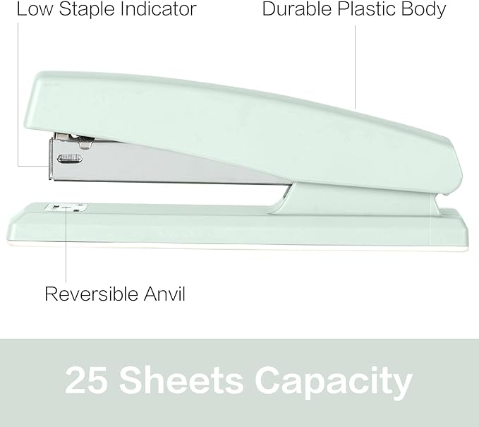 Deli Desktop Stapler, 2 Pack, 25 Sheet Capacity, Includes 2000 Staples and 2 Staple Removers, Green