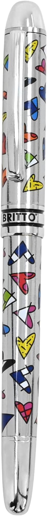 Britto Premium Rollerball Pen - Extra Fine Point with 0.5mm Premium-Grade Refillable Liquid Black Ink, Smooth Precision Writing & Quick Drying Pen for Journaling (Japanese, Hearts Silver)