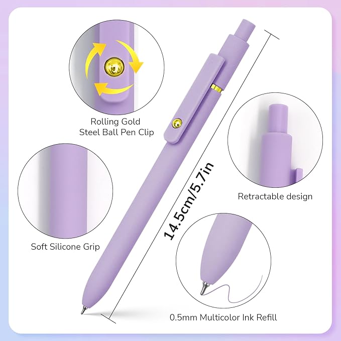 Colored Pens, 6 Pcs Colorful Pens Fine Point Smooth Writing Pen, 0.5mm Colored Ink Gel Pen for Journaling Note Taking Planner, School Supplies Gifts for Nurse Teacher (6 Pcs Gold Vibrant)