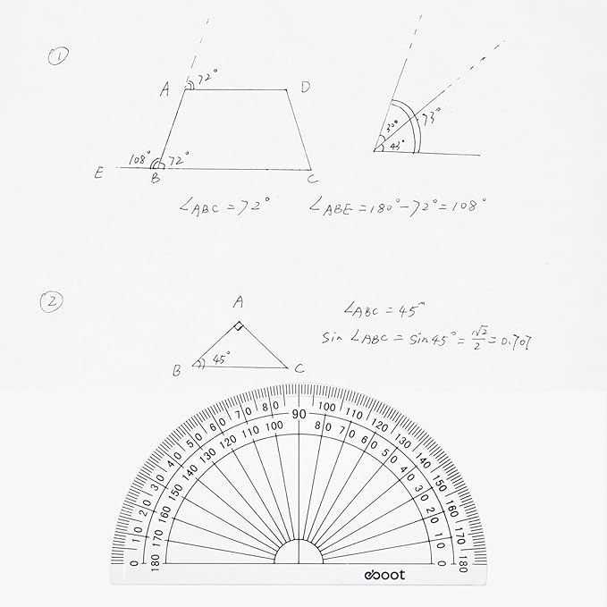 EBOOT 25 Pcs Math Protractors Plastic Protractor 180 Degrees, 4 Inches (Clear)