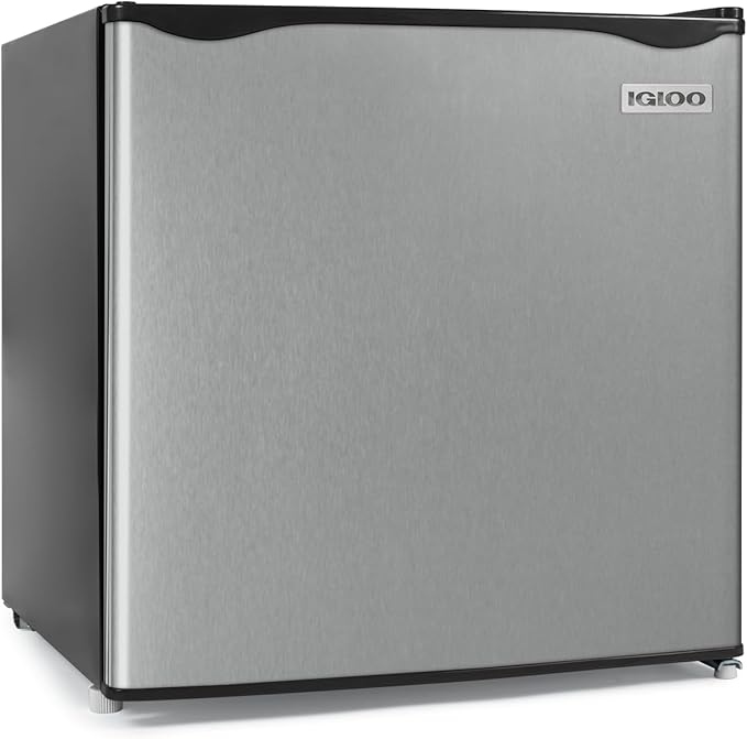 Igloo 1.6 Cu.Ft. Compact Refrigerator, Adjustable Thermostat, Glass Shelves, Includes Scraper, Ice Cube Freezer Drip Tray, Platinum