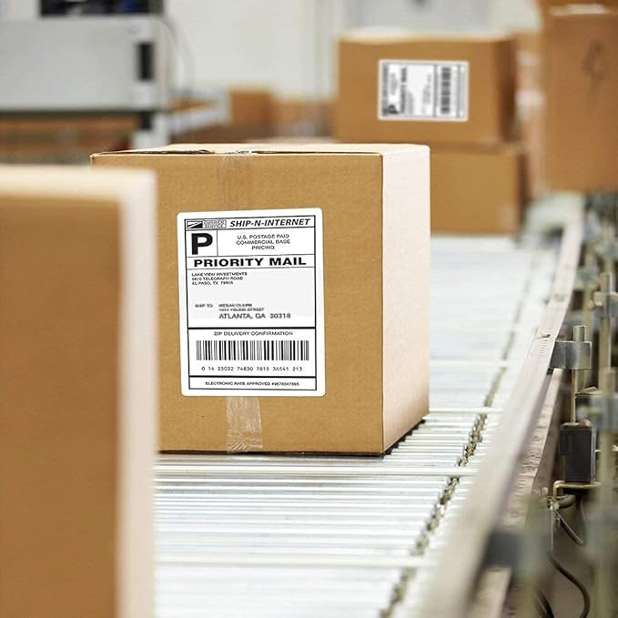 FungLam 4" x 6" Direct Thermal Shipping Labels - Pack of 500 Fanfold Labels - White Perforated, Permanent-Adhesive, Compatible Zebra & Rollo Thermal Label Printer