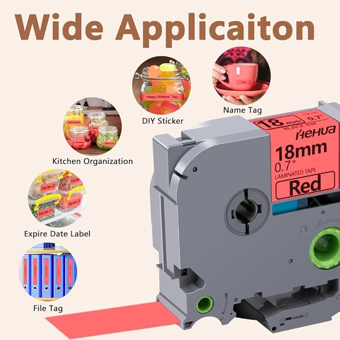 Hehua Tape Tze Tz 18mm 0.7 Laminated Red Compatible for Brother P-Touch TZe-441 TZe441 TZ-441 TZ441 Tape for Ptouch PT D400 D600 D610 P710bt, 3/4'' x 26.2ft Black on Red, 3 Pack