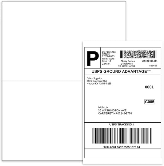 BESTEASY 200 Half Sheet Self Adhesive Shipping Labels, Laser/Ink Jet White Blank Shipping Labels 8.5" x 5.5" Address Labels (100 Sheet Total 200 Labels)