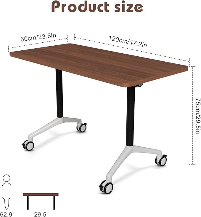 Conference Room Table with Flip-Top Design for Dynamic Meetings, Business Table Computer Desk with Heavy-Duty Frame,Foldable Seminar Meeting Tables for Home Office (6, A, 47.2IN)