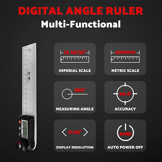 Digital Angle Finder Tool for Woodworking 7 inch / 200 mm, Stainless Steel with Case, Digital Protractor Angle Finder for Measurement by S&F STEAD & FAST