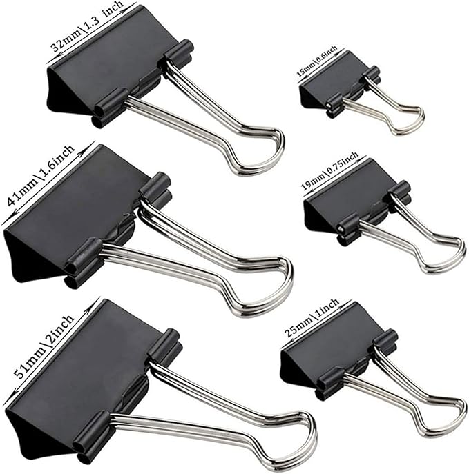 Binder Clips Paper Clamps 300 Pack Assorted Sizes (Black), Jumbo, Large, Medium, Small, Mini and Micro,6 Sizes for Office, School and Home
