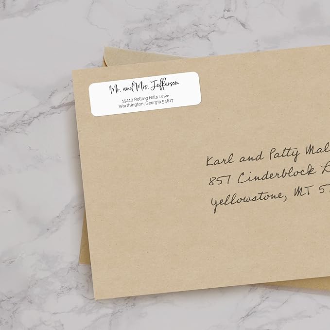 Black and White Cursive Rolled Address Labels /500 Personalized Return Address Labels/Designer Address Stickers in Elegant Plastic Dispenser