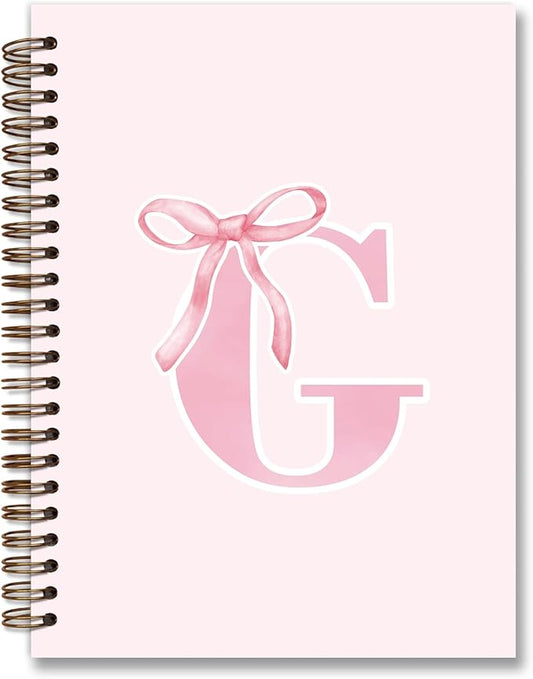 Coquette Trendy Preppy Pink Bow Spiral Notebook,Initial G Journal Personalized Teen Girl Gifts,Monogrammed Gifts for Women Teen Girl,College Ruled Hardcover Spiral Notebook 5.5 x 8.3
