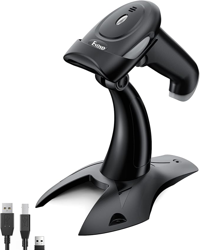 Eyoyo 2D 1D Wireless Barcode Scanner with Stand, 3-in-1 Barcode Reader 2.4G Wireless & Bluetooth & Wired USB Connection, Handheld QR Code Scanner for iPhone, Mac, Android, Store, Warehouse, Library