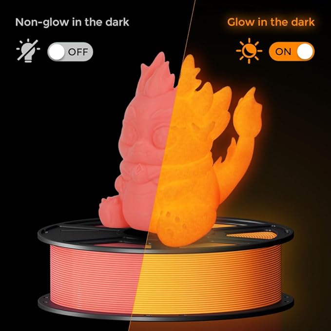 FLASHFORGE Glow in The Dark Rapid PLA Filament 1.75mm, High Flow Speedy 3D Printer Filament Luminous Red, Max 500mm/s High-Speed Printing, High Brightness and Long-Lasting Glowing Effect