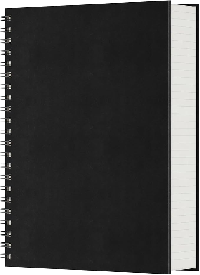 EUSOAR Black Spiral Notebook, 1 Pack A5 5.5"x8.3" Hardcover College Ruled Lined Journal, 240 Pages(120 Sheets) Writing Pads Professional Notebook for DIY Note Taking School Business Work Office Diary