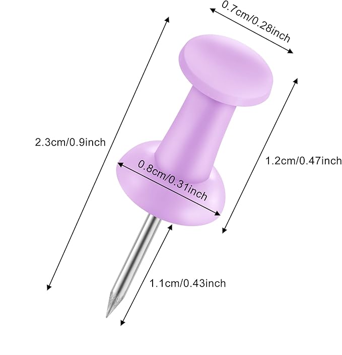 FUDAO FAMILY 300pcs Push Pins for Bulletin Board, Thumb Tacks for Wall Corkboard, Map Pins - Home Office Craft Projects Plastic Head Steel Push Pin (Purple)