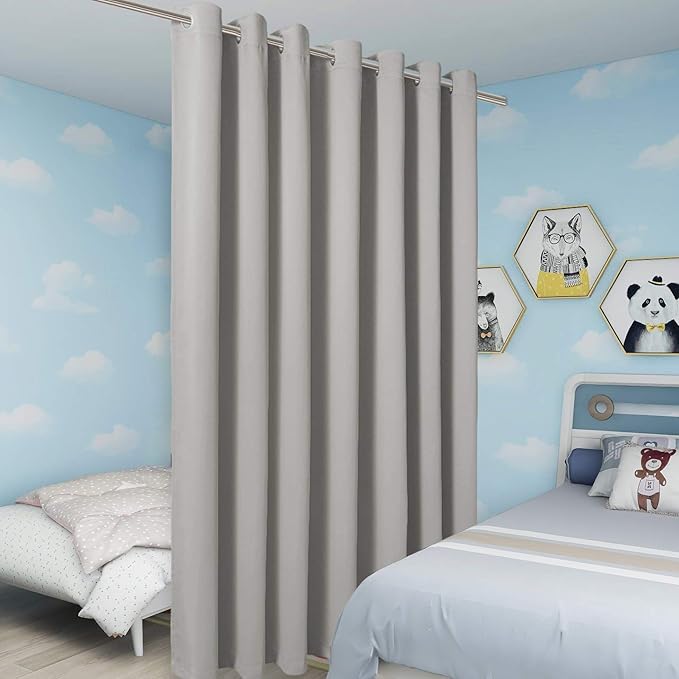 BONZER Room Divider Curtain Total Privacy Wall Extra Wide Grommet Room Darkening Curtains for Patio Sliding Glass Door, 108L x 108W Inch (9L x 9W ft), 1 Panel, Silver