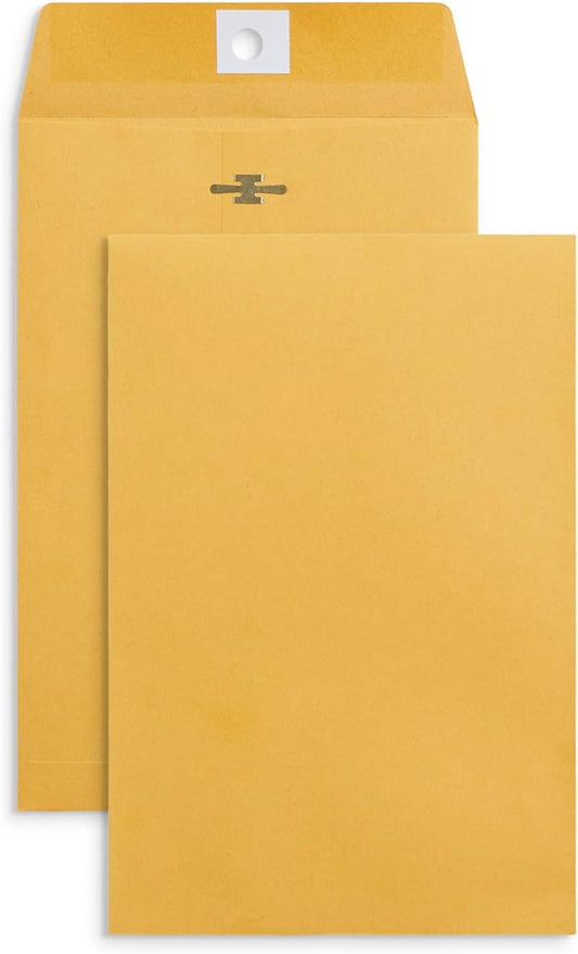 Blue Summit Supplies 100 6” x 9” Clasp Envelopes with Gummed Seal, Small Clasp Mailing Envelopes Made From 28lb Kraft Paper, For Smaller Items or Handling Cash, Bulk 100 Pack