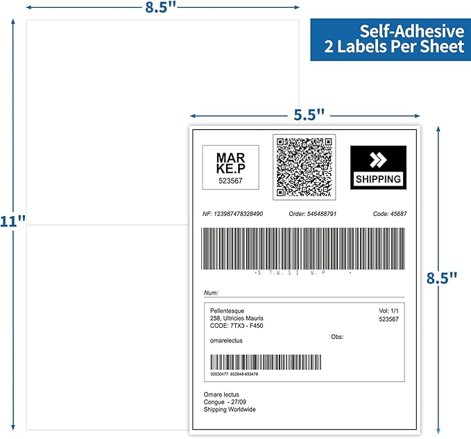 Half Sheet Shipping Labels - 20000 Counts, 8.5” x 5.5” Self Adhesive Shipping Label White Internet Mailing Labels 2 Per Page, Laser & Inkjet Printer Compatible [10000 Sheets 8.5” x 11”]
