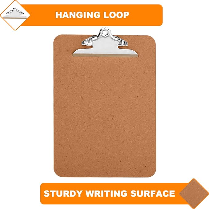 HERKKA 6 Pack Hardboard Office Clipboards - A4 Letter Size, ECO Friendly