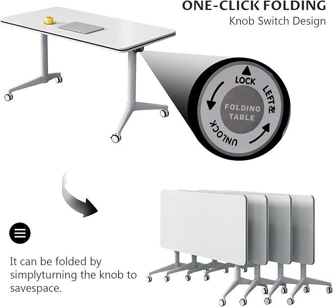Conference Table Folding Conference Table, Modern Conference Room Table White Meeting Table Flip Top Large Mobile Training Tables, Mobile Training Seminar Tables for Office Classroom (4pack 55.1in)