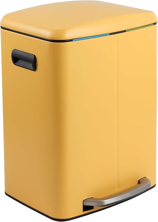 happimess HPM1005L Marco Rectangular 10.6-Gallon Double Bucket Trash Can with Soft-Close Lid, Daffodil Yellow for Home, Kitchen, Bathroom, Living Room, Office