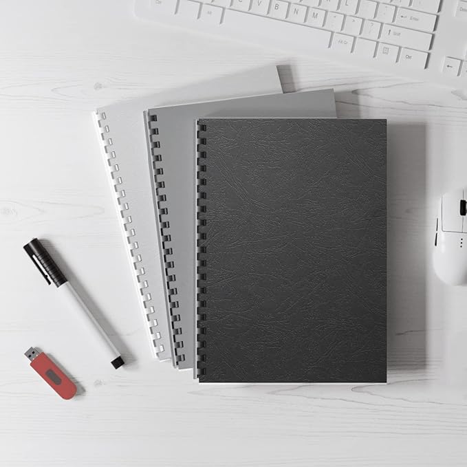 Binditek 25 Pack 16 Mil Grain-Texture Paper Binding Presentation Covers, 8.5 x 11 Inches, 110lb, Un-Punched, Letter Size, Black, Office Supplies