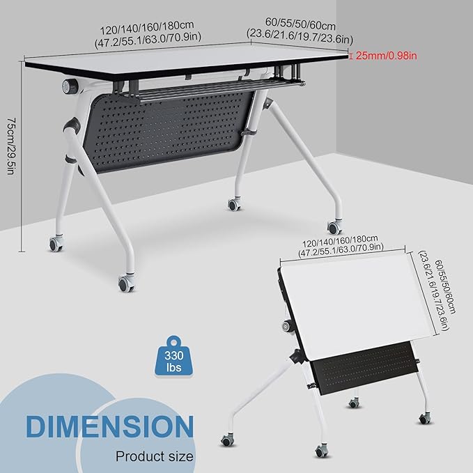 Conference Table, Folding Conference Room Tables, Mobile Training Tables with Silent Wheels, Large Rectangular Modular Seminar Table Office Computer Desks for Classroom White (4Pack L55.1in)