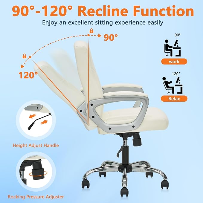 CLATINA Office Computer Desk Chair Executive Mid Back Chair Comfortable Ergonomic Managerial Chair Adjustable PU Leather Home Office Desk Chair Swivel, White 4PK