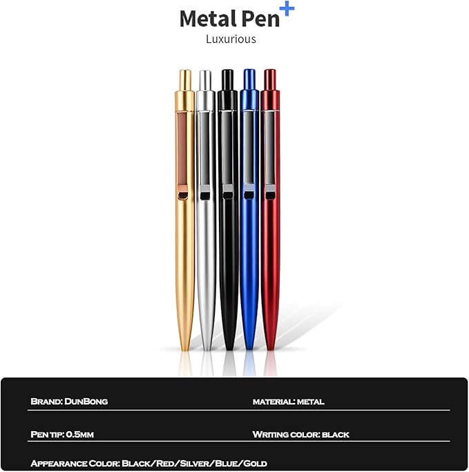 DUNBONG Golden Metal Gel Pen, Gel Ink Ballpoint Pen, Black Ink, 0.5mm Retractable Ink Pen (Golden)
