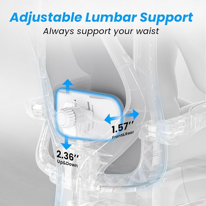 Farini Ergonomic Office Chair with Footrest, Mesh Office Desk Chair with Headrest, High Back Computer Chair with Adjustable Lumbar Support for Home Office Study Room Bedroom, White & Grey