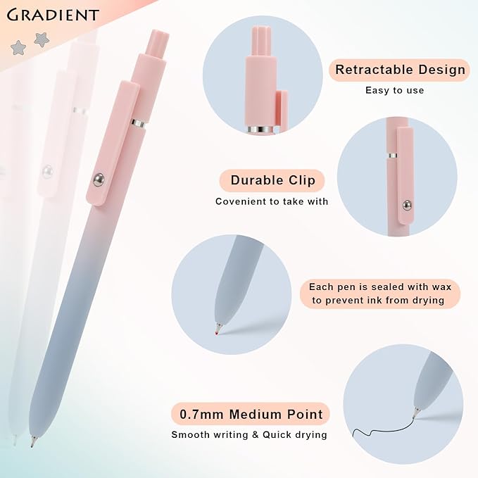 FIOVER 5pcs Gel Pens Black Ink Medium Point 0.7mm Pens Smooth Writing High-End Series Cute Ballpoint for Journaling Note Taking, Office School Supplies Gifts for Women and Men